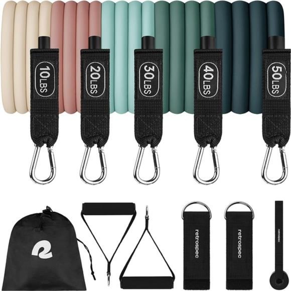 Unisex Train Resistance Bands Set (5pc) Workout Bands w/Handles & Carry Bag